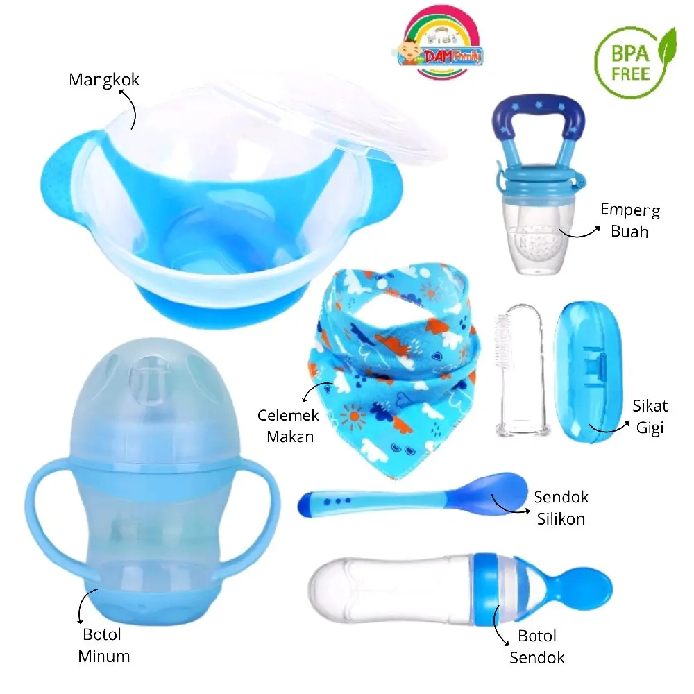 Paket Alat Mpasi Bayi Lengkap Peralatan Makan Bayi Perlengkapan Mpasi Bayi Mangkok Set Dot Buah Slabber Celemek Makan Bayi Sikat Gigi Sendok Silikon Bayi