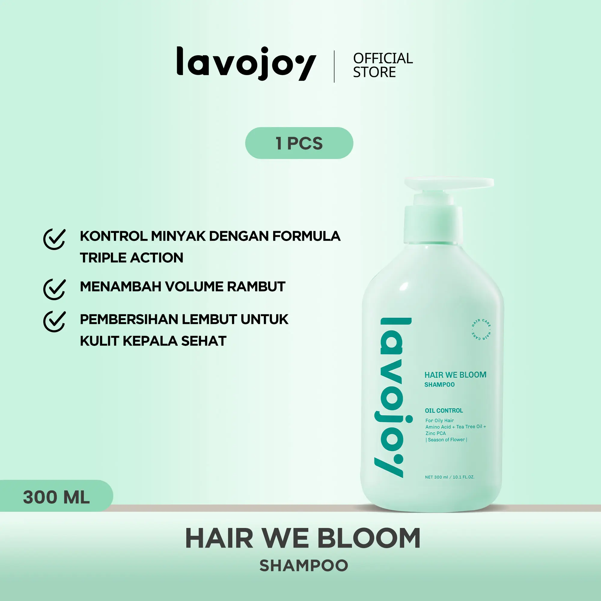 lavojoy Hair We Bloom Shampoo | Sampo untuk Mengurangi Rambut Berminyak | Membersihkan Kulit Kepala | Dengan Asam Amino | Rambut Sehat Dan Segar