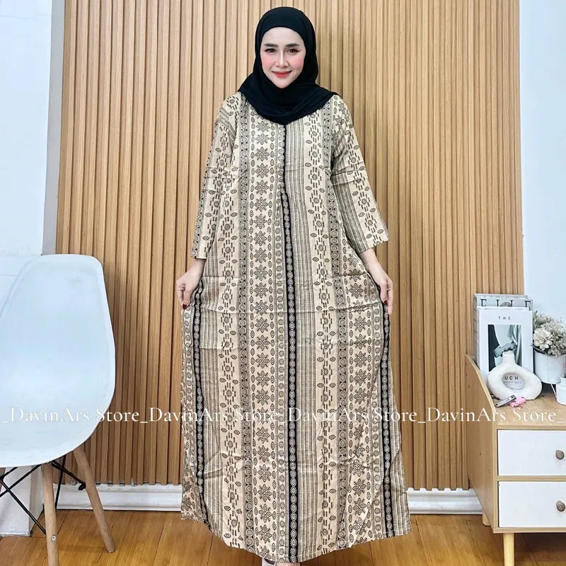 Daster Noviana Mewah Ld 120 Jumbo Rayon Viscose Nyaman - Busui Friendly - Gamis Wanita Muslim Lengan ¾ Variasi Dress 1
