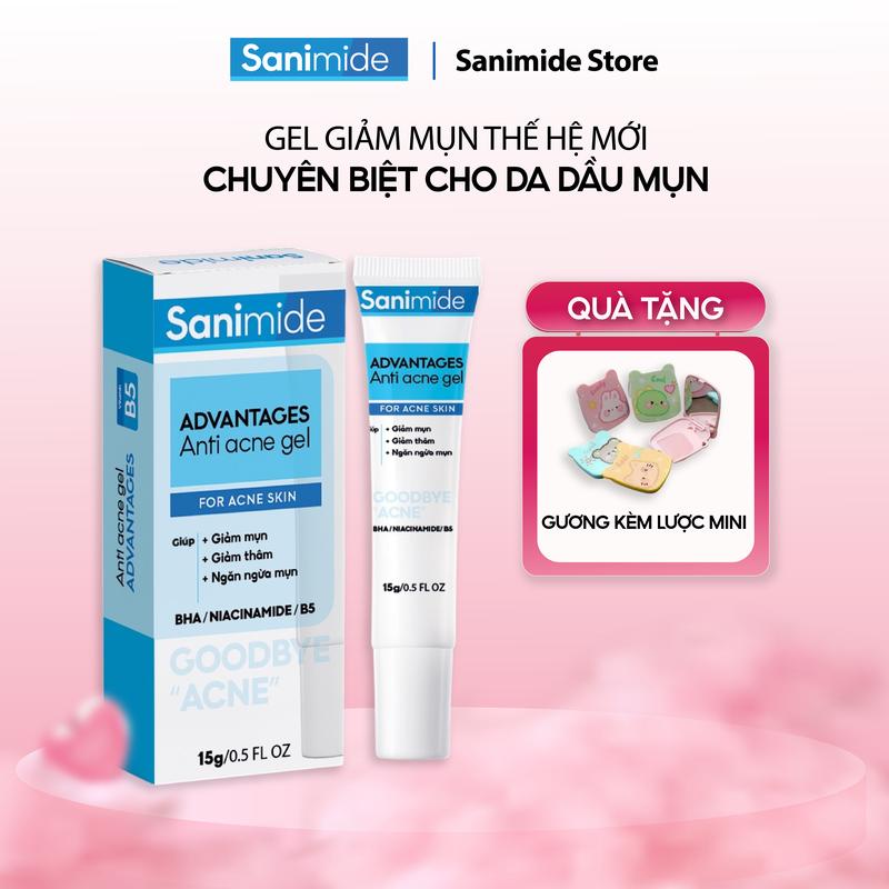 Gel Giảm Mụn Mủ, Trứng Cá, Mụn Viêm và Mụn Đầu Trắng Sanimide - Tuýp 15g Làm Đẹp Da Skincare Kiểm soát dầu Chăm Sóc Da top gelmun Nữ kem mụ n