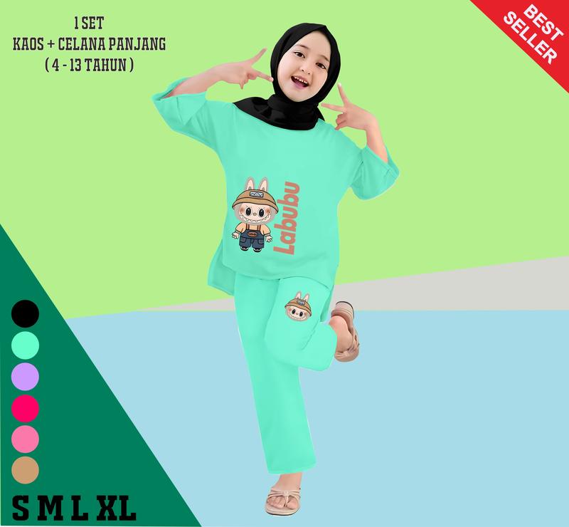 Setelan Kaos Anak Perempuan Celana Panjang Labubu Fashion untuk Usia 4-13 Tahun Baju 4