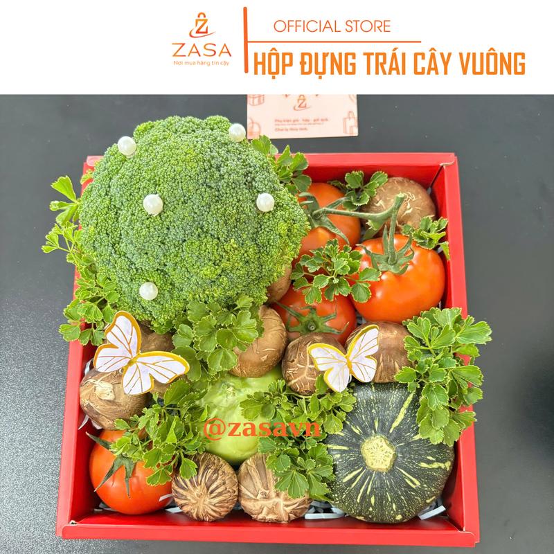 Bộ hộp (Khay + Túi giấy) vuông kích thước 25cm*25cm, hộp đựng trái cây, Nắp Mica Trong Suốt - Zasavn 1