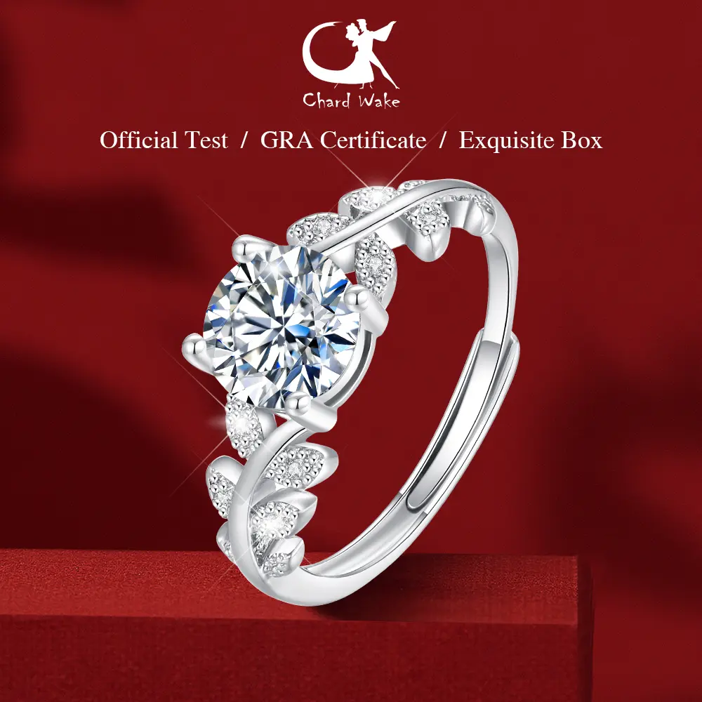 【003Harga telah dibanting, segera di CO】Chard Wake Cincin Wanita Zircon Korea Fashion Perhiasan Dilapisi Platinum Daun Cincin Cewek Platinum Sertifikat GRA CWR0114-Silver