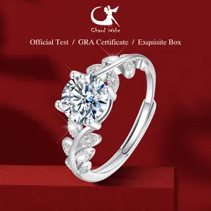 【003Harga telah dibanting, segera di CO】Chard Wake Cincin Wanita Zircon Korea Fashion Perhiasan Dilapisi Platinum Daun Cincin Cewek Platinum Sertifikat GRA CWR0114-Silver