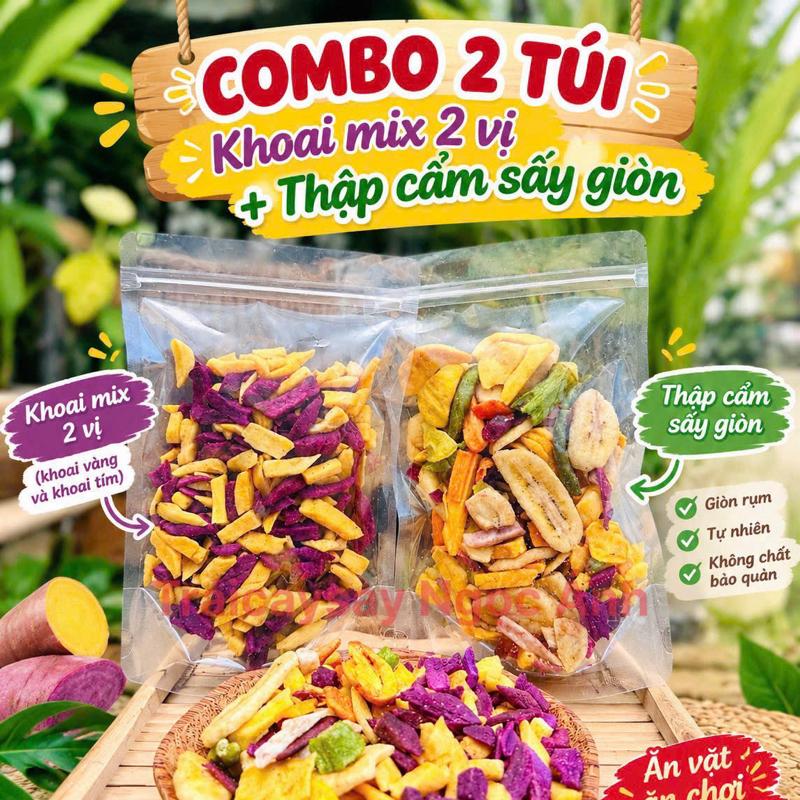 COMBO 2 TÚI( Tổng 500g) . VỤN NHỎ ( 250g khoai mix 2 vị + 250g thập cẩm rau củ quá sấy giòn ( vụn nhỏ).)Sấy mộc, nguyên vị, nguyên bản. Snack ăn vặt