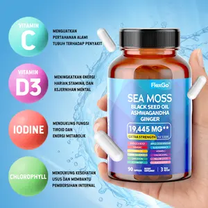 【Store】FLEXGO Sea Moss，Black Diamond Oil & Ashwagandha Capsules – Suplemen All-in-One untuk Energi，Tingkatkan Energi, Tidur Nyenyak & Turunkan Kortisol – FDA & GMP