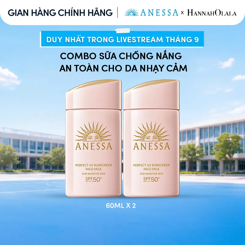 Combo Sữa chống nắng dưỡng da dịu nhẹ an toàn cho da nhạy cảm và trẻ em Anessa Mild Milk SPF50+ PA++++ 60mlx2