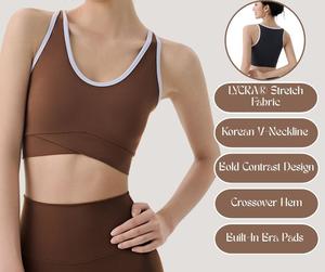 Women’s Yoga Tank Top Sports Bra – Fixed Cups, Shockproof, Push-Up, Naked Feel LYCRA[YA91]