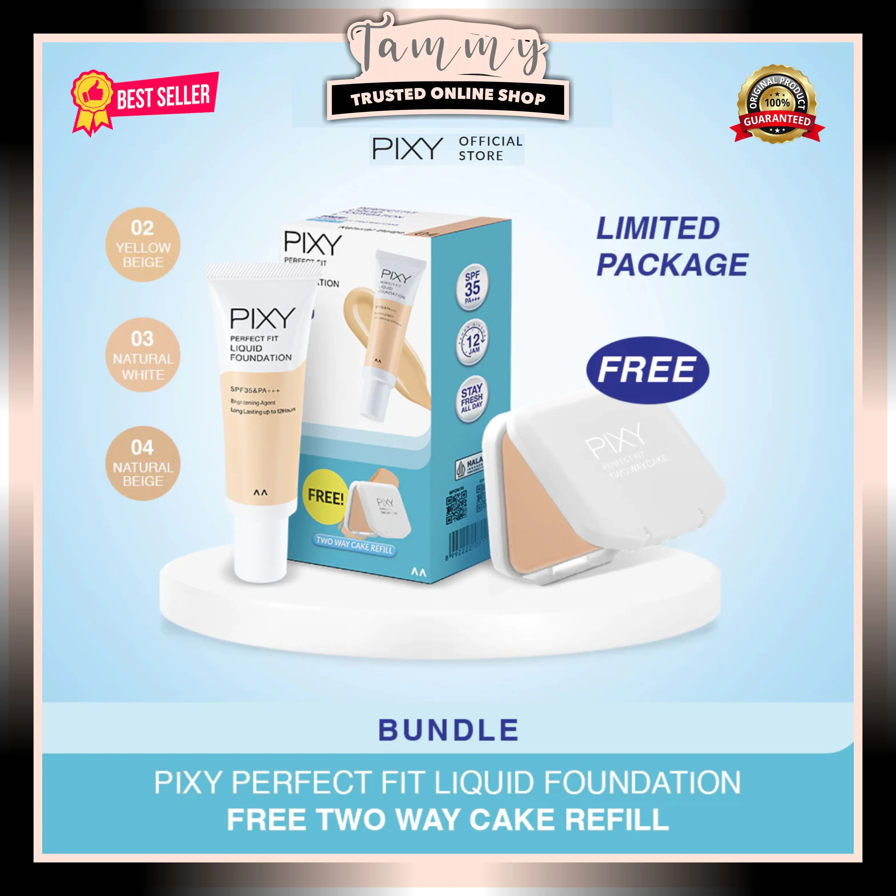 (BELI 1 DAPAT 2) PAKET PIXY FOUNDATION + DAPAT REFIL BEDAK PIXY PERFECT FIT / BUNDLE PIXY PEFECT FIT FOUNDATION DAN BEDAK