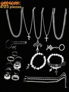 Set de Joyería de Acero Inoxidable para Hombre, Collar y Pulsera con Cruz Casual, Regalo Perfecto para Cumpleaños y Citas, Accesorios para Todas las Estaciones