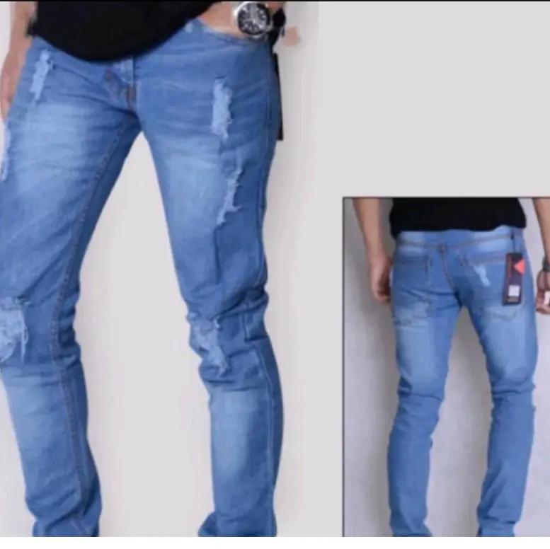 Celana Jeans Panjang Pria Sobek Lutut - Slim Fit - Model Terbaru - Skinny hu Denim