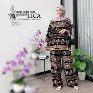 KJstore Setelan CPLP Jumbo Terbaru Motif Batik LICA Santung Rayon Nyaman Baju Kekinian Wanita Santai Celana Panjang 98cm