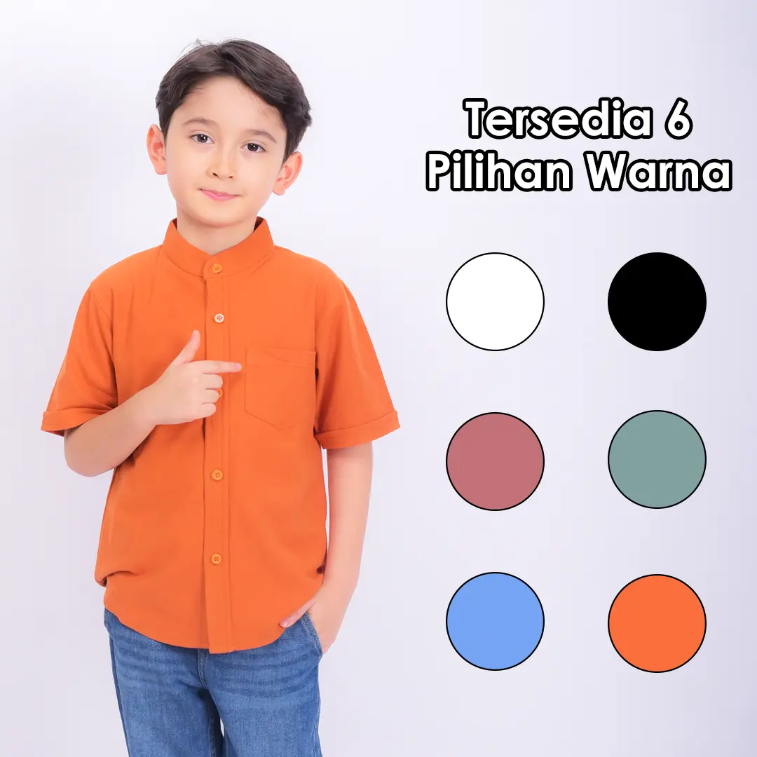 Madina Pakistan - Kemeja Anak Laki Laki Usia 1-12 Tahun Lengan Pendek Baju Atasan Kemko Polos Kerah Chiangi