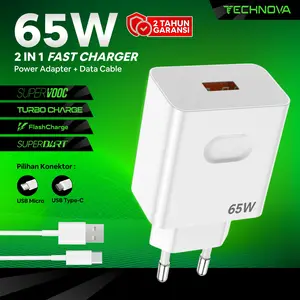Technova Charger Smartphone 65W Fast Charging SuperVOOC SuperDart Flash Charge Turbo Charge Type-C & Micro