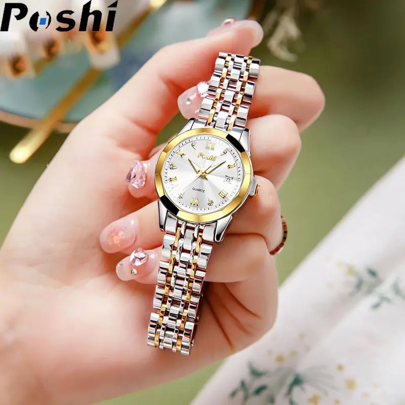 Đồng Hồ Thạch Anh Vàng, Chính Hãng, Dành Cho Nữ, Kim Cương Giả Mới, Không Thấm Nước, Dây Đeo Bằng Thép Không Gỉ, Đồng Hồ Nữ Sang Trọng 2