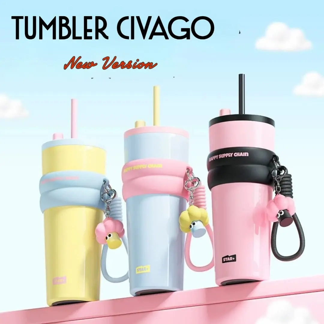 [Mskshop] Botol Tumbler Stainless Gradasi 710ml / Termos Tumbler Stainless 710ml Free Sedotan + Gantungan Boneka + Tutup Sedotan