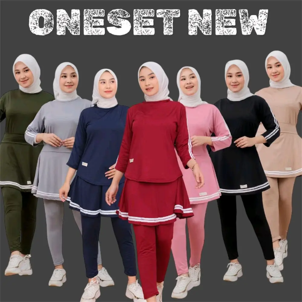 NEW ONE SET 3 IN 1 baju  rok legging baju olahraga / oneset olahraga sporty muslimah / setelan olahraga zumba/ senam/ bulutangkis/ dan lain lain terlaris Wanita Atasan Celana Panjang