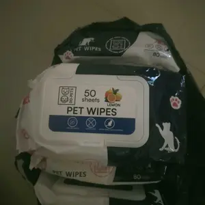 Tina Theng Tisu Basah Hewan LEMON 80 SERIES Anti Bakterial untuk Pembersih Kotoran Kucing Anjing dengan Aroma Light Lemon Scent 50 pcs