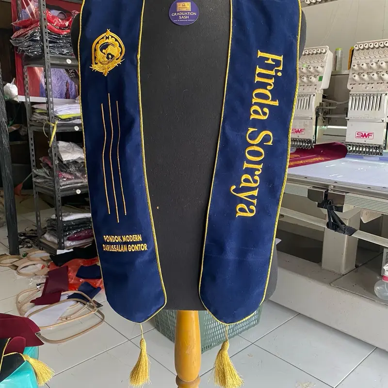 Selempang Wisuda Beludru Navy Prestige Bordir - Syal 0
