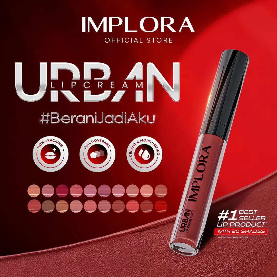 [BEST SELLER] IMPLORA OFFICIAL Urban Lip Cream Matte - 20 Shades Long lasting Formula Ringan dan Lembut Waterproof Tahan Lama Matte Finish Ringan - Skincare Infused Vitamin E - Makeup Transferproof Pigmented Liquid Lipstick Tidak Lengket Anti Luntur