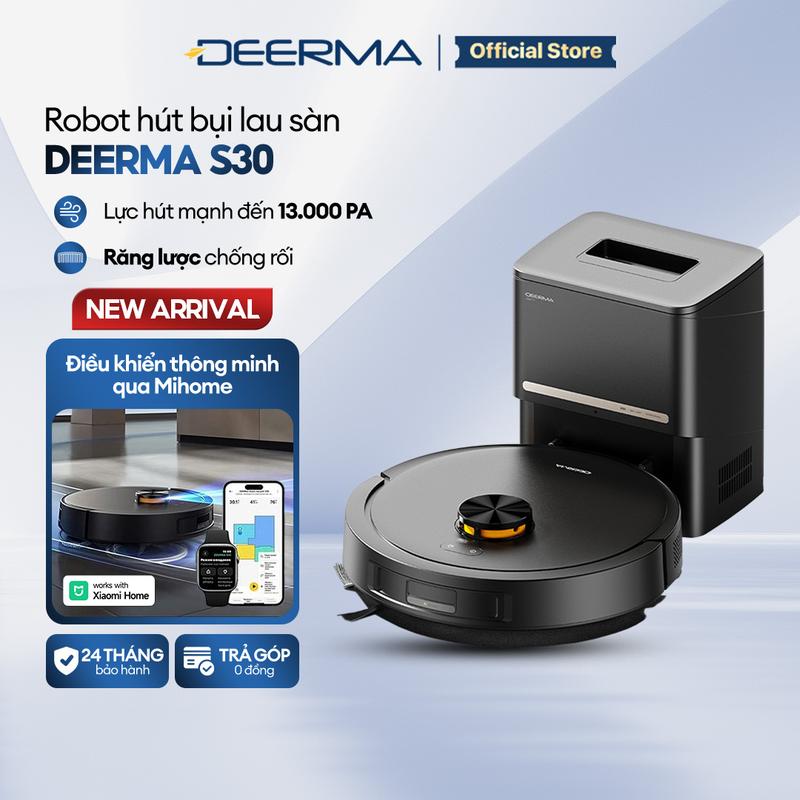 Robot hút bụi lau sàn đa năng Deerma S30 lực hút 13.000Pa điều khiển từ xa qua Mi Home App kèm trạm sạc tự động gom bụi thông minh - Bảo hành 24 tháng