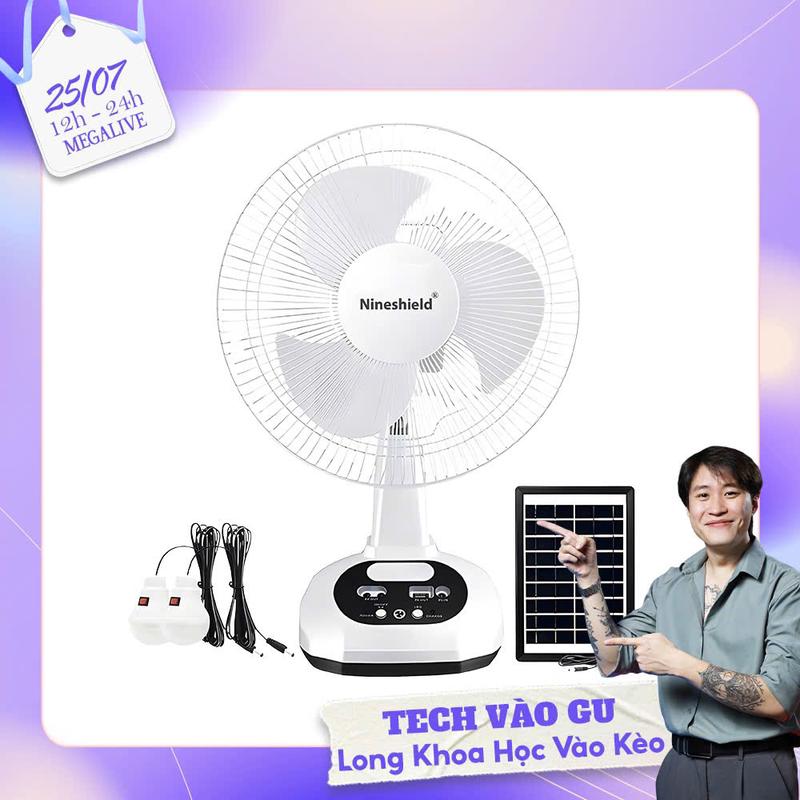 GMV Max Quạt tích điện năng lượng mặt trời tặng kèm 2 bóng đèn và tấm pin tích điện 8052T QuạT Fan