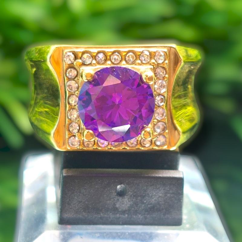 Cincin pria batu mata kecubun9 ungu ring titanium gold dan silver 1