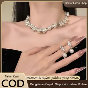 Set Perhiasan Mutiara & Berlian Kilau - Perpaduan Elegan & Mewah untuk Hadiah Anniversary & Valentine | Desain Minimalis Lux, COD & Tahan Karat