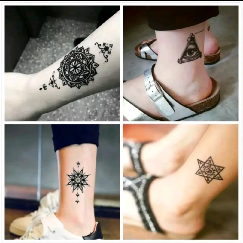 Paket 30 Gambar Tatto Tato Temporer Tubuh Aestethic Tattoo Burung Naga Phoenix Tulisan Kanji Jepang Wanita - Tatto Temporary Tahan Air Sementara Kering - Tattoo Bunga Lotus Teratai Hitam 5