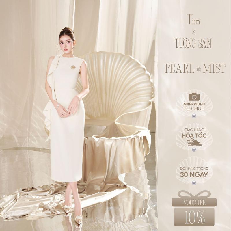 TIINSTORE x TƯỜNG SAN Váy đầm dự tiệc thiết kế cổ điệu phối bèo rủ vai sang chảnh nữ tính VHN.2507.241