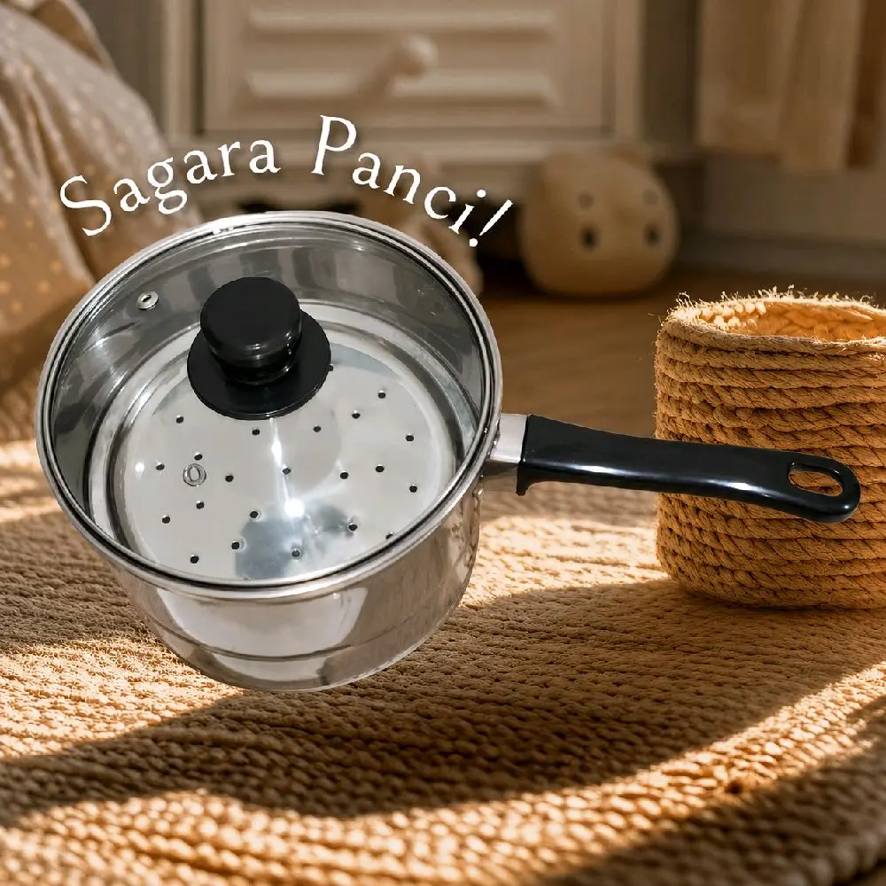 Panci Kukus Serbaguna / Panci Steamer 16 cm Tutup Kaca Sarang Circle Stainless Steel Kitchenware Ideal untuk Memasak Nasi Sayur MPASI