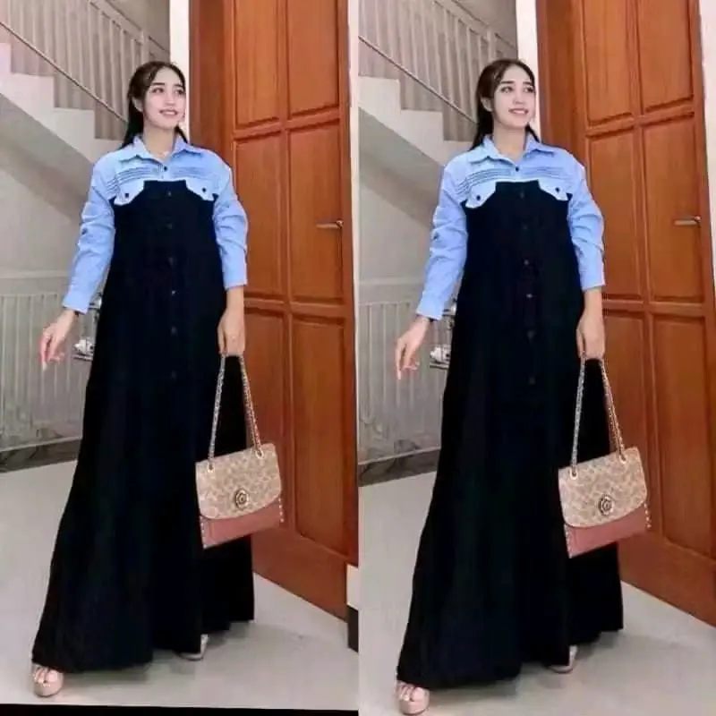 DRESS KEREN TERBARU TERLARIS STOK TERBATAS Twill Gaun jumbo bisa muat BB 80 Nyaman Casual Baju Dewasa Panjang Pesta Maxi Midi Remaja Hitam Gamis Katun