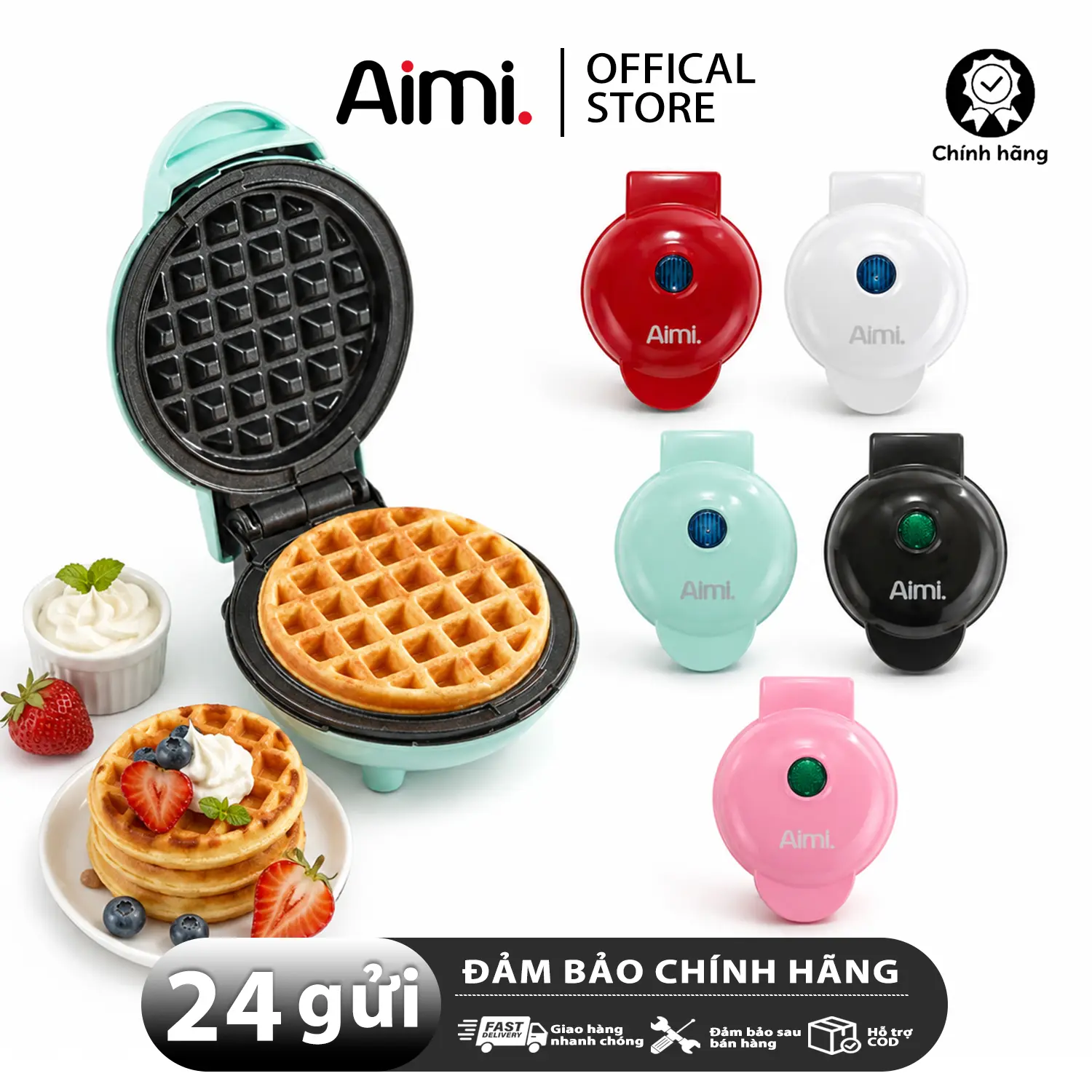 Aimi Máy Nướng Bánh Máy Làm Bánh Kẹp Máy Làm Bánh Quế Bánh Tổ Ong / Trái Tim Waffle Màu Đỏ Máy Làm Sữa Pha Trà Máy Nấu Sữa