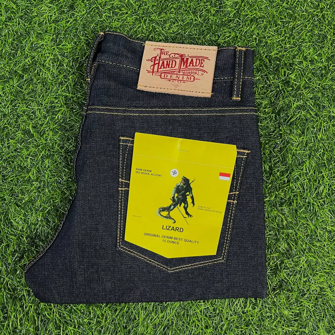 lizard Denim Selvedge Accent 15oz celana panjang pria jeans