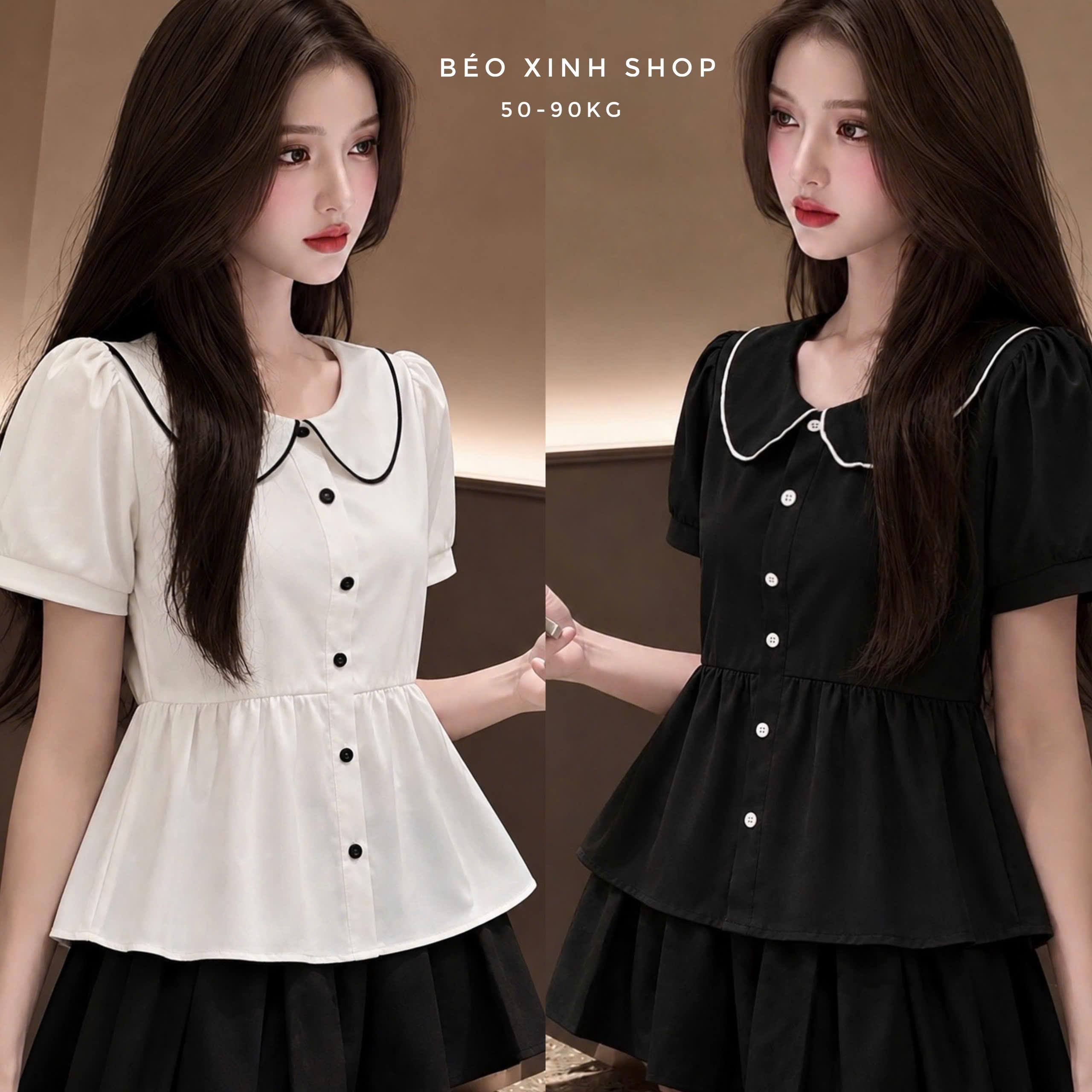 Áo Lụa Pháp Peplum Cổ Bèo Tiểu Thư Tay Ngắn, Áo Nữ Form Rộng Thanh Lịch 50–90kg Có Bigsize - A.1872
