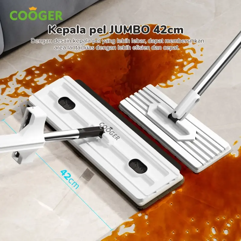 COOGER Electric Pel Lantai Jumbo Alat Pel Cuci Peras Otomatis Dengan Wiper Pel Kain Microfiber 1