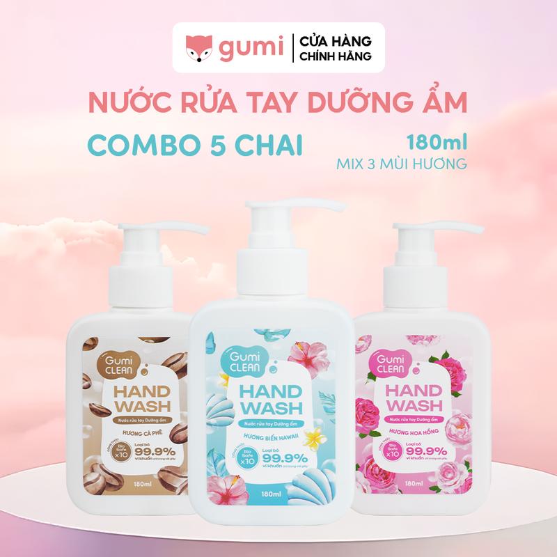   Mall  COMBO 5 Chai Nước Rửa Tay Gumi 180ML Bảo Vệ Khỏi 99.9% Vi Khuẩn Gây Bệnh Hỗ Trợ Cùng Đề Kháng Da Tự Nhiên 