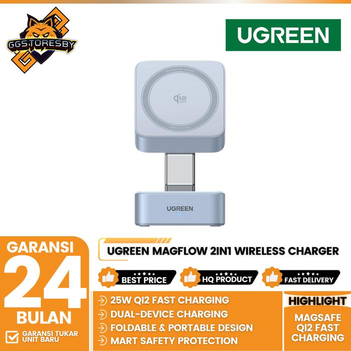 Gambar UGREEN MagFlow 2in1 Wireless Charger Magsafe Qi2 Fast Charging 25w With Stand Holder 55960B - Wireless Charger UGREEN MagFlow QI2 25W dari GGSTORESBY Kota Surabaya Tokopedia