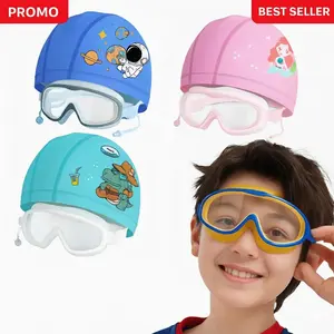 Set Kacamata Renang Anak Big Frame + Topi Renang Karakter Anti Bocor Air