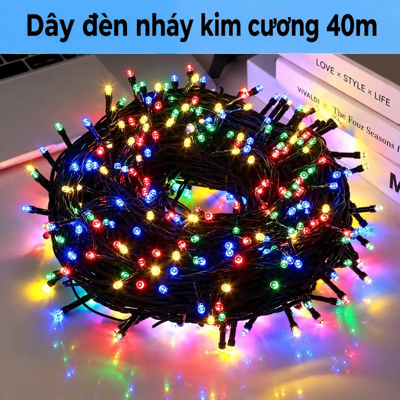 Combo 2 dây đèn Led nháy đa sắc trang trí ngoài trời (40m mỗi dây), chống nước phích cam điện 220v - trang trí tết giáng sinh, tết nguyên đán 2027