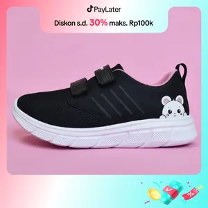 TOMKINS Luca - Black White Sepatu Sekolah Anak Perempuan Motif Fashion