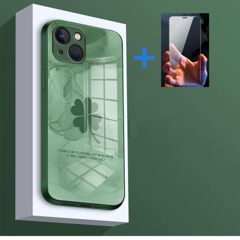 Ốp Điện Thoại Cỏ Bốn Lá, Thiết Kế May Mắn, Tương Thích Với iPhone 14 / 13 / 12 / 11 / x / xs, Phụ Kiện Điện Thoại, Chống Sốc, Chống Sốc, Chất Liệu Kính Cường Lực, Tản Nhiệt, Ốp Cao Su Mềm TPU