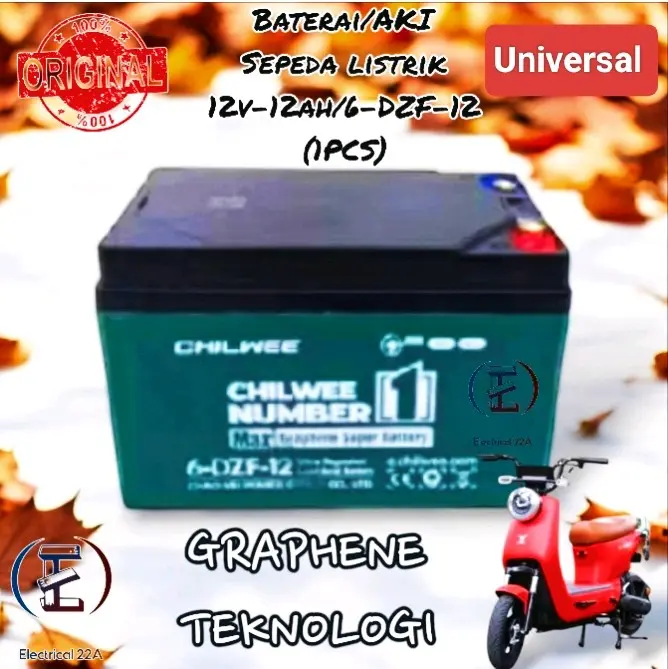 BATERAI AKI SEPEDA LISTRIK 12V 12AH (6-DZF-12) UWINFLY, PACIFIC, EXOTIC, SELIS, GODA, DLL ORIGINAL CHILLWEE (UNIVERSAL) 1
