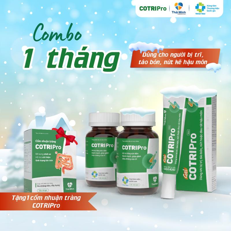  Combo 1 Tháng - 1 tuýp gel bôi 25gr và 2 lọ 80 viên uống COTRIPro - Hỗ trợ co trĩ nội trĩ ngoại và cải thiện táo bón 