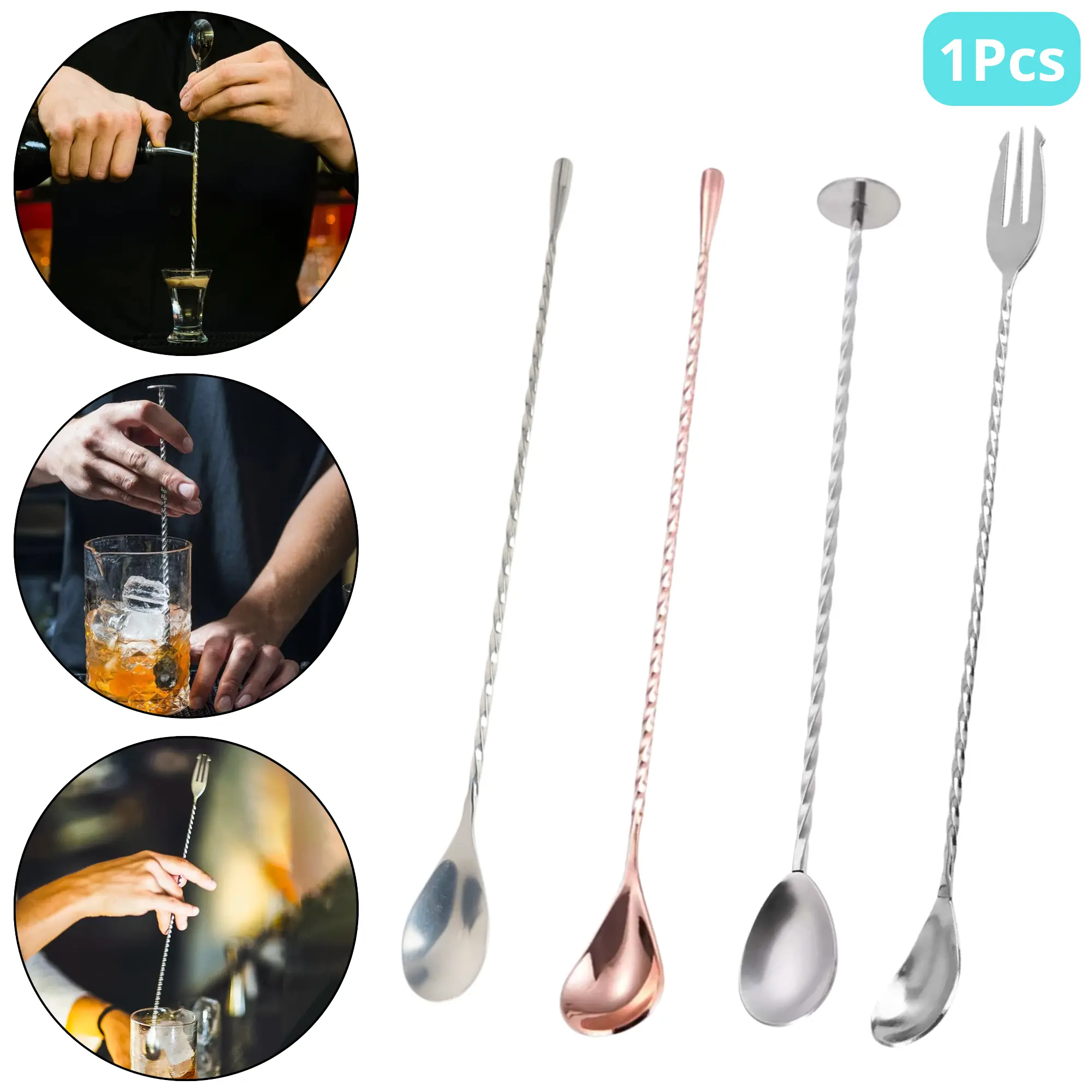 Sendok Garpu Ulir Panjang Pengaduk Minuman Cafe Bar Long Spoon Cocktail Stainless Steel Kitchenware
