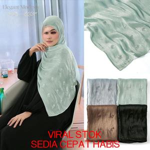 Selendang panjang gaya sari Malaysia, chiffon dengan sulaman labuci dan corak bunga mawar, warna solid, tahan noda dan bebas kedutan, boleh digunakan sebagai tudung dan sarung, termasuk tali ikat, corak berlian kapas Jepun, gaya mewah duyung, putih klasik