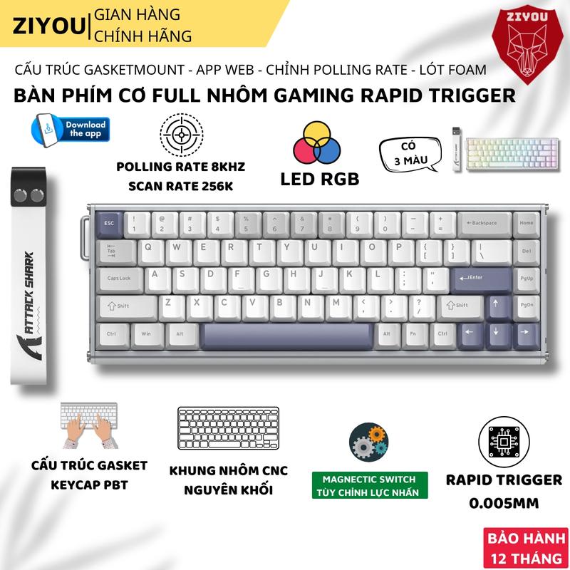 Bàn Phím Cơ Gaming Ziyou Attack Shark X68MAX - Vỏ Nhôm CNC, Rapid Trigger Siêu Nhanh, Độ Nhạy 0.005mm, Tốc Độ Phản Hồi 8000Hz