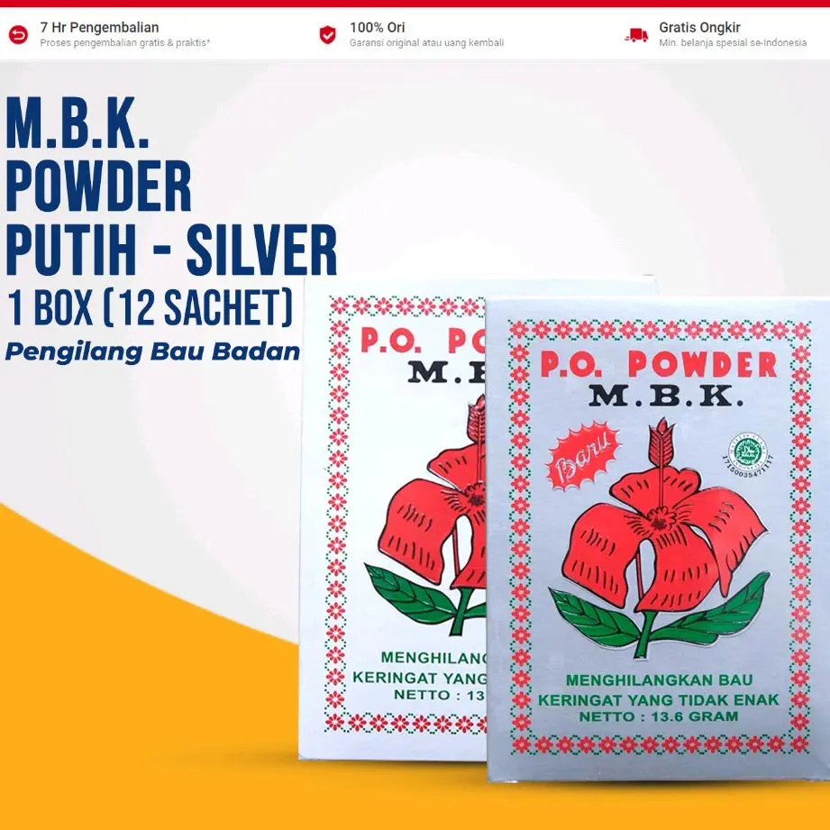 Bedak M.B.K Powder Putih/Silver 13,6gr 1 box (12 sachet)