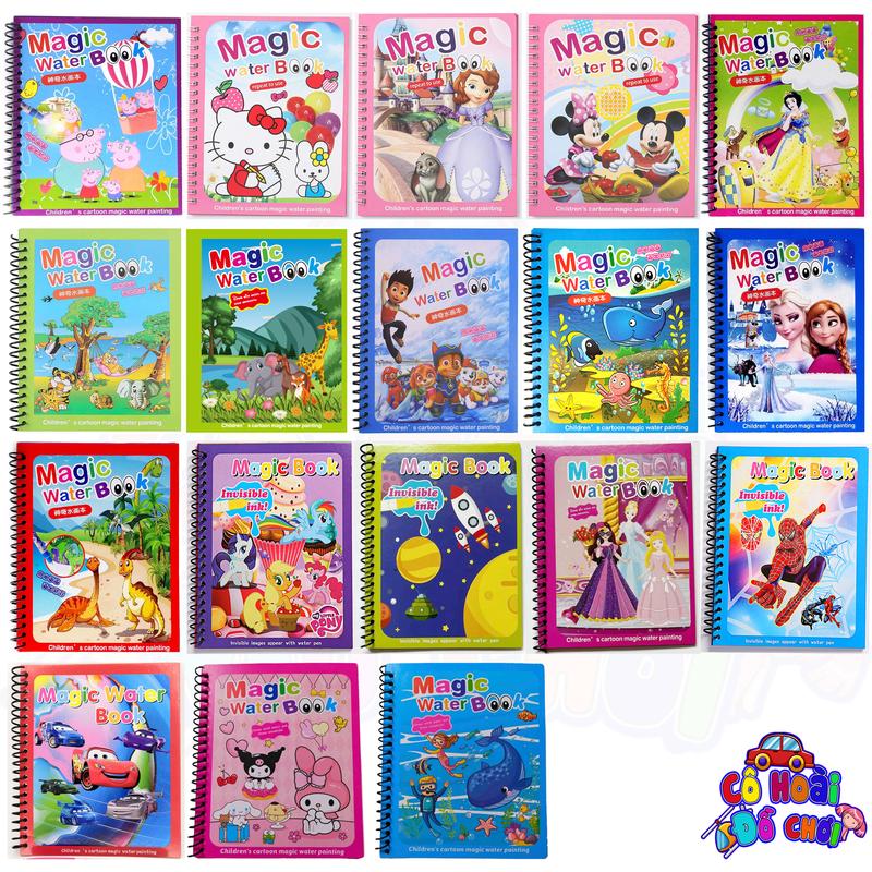 Combo 5 cuốn sách nước tô màu ma thuật cho bé, Đồ chơi tranh tô màu ma thuật, tranh nước đa dạng chủ đề