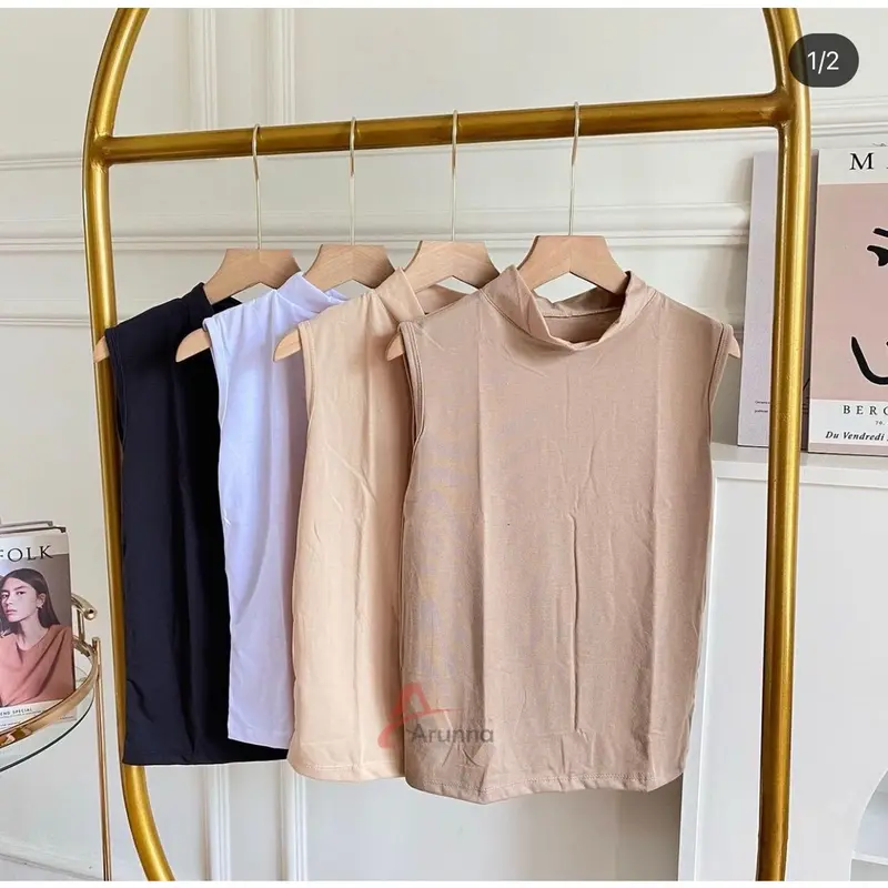 inner tanpa lengan Manset Buntung Wanita turtleneck Kerah tinggi 6